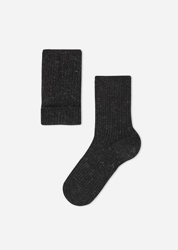 Kids' Calzedonia Cashmere and Glitter Short Socks Black | IE3087CE