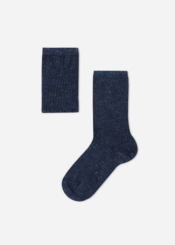 Kids' Calzedonia Cashmere and Glitter Short Socks Blue | IE3088XF