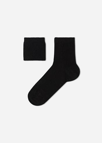 Kids' Calzedonia Cotton with Fresh Feet Breathable Material Short Socks Black | IE3176RW