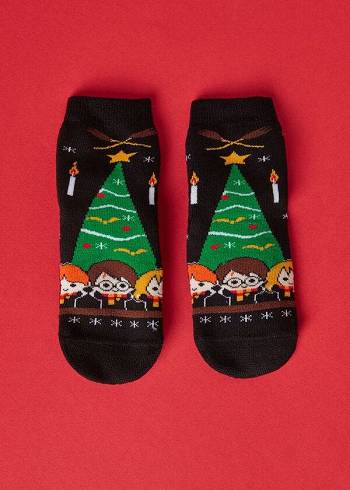 Kids' Calzedonia Harry Potter Christmas Non-Slip Short Socks Black | IE3182BC