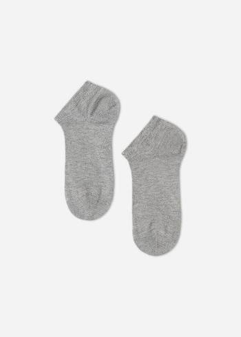 Kids' Calzedonia Light Cotton Ankle Short Socks Grey | IE3189JJ