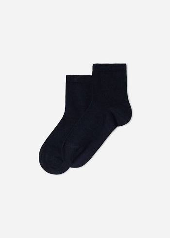 Kids' Calzedonia Light Cotton Short Socks Navy | IE3183VD