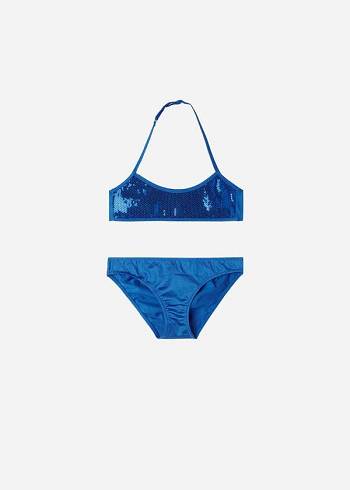 Kids' Calzedonia Two-Piece Cannes Swimsuits Blue | IE3069FM