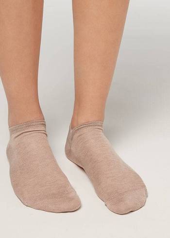 Men's Calzedonia Cotton No-show Socks Beige | IE2898BC