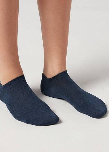 Men's Calzedonia Cotton No-show Socks Blue | IE2899VD