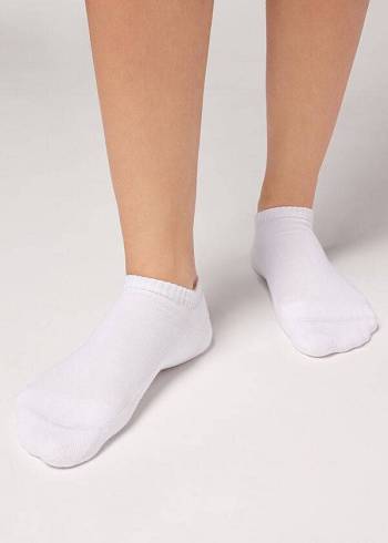 Men's Calzedonia Cotton Sport No-show Socks White | IE2884SO