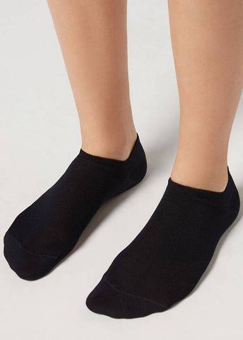 Men's Calzedonia Cotton rosa No-show Socks Blue | IE2892RW