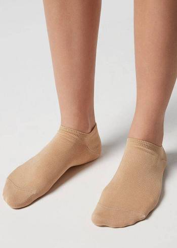 Men's Calzedonia Cotton rosa No-show Socks Brown / Beige | IE2893EX