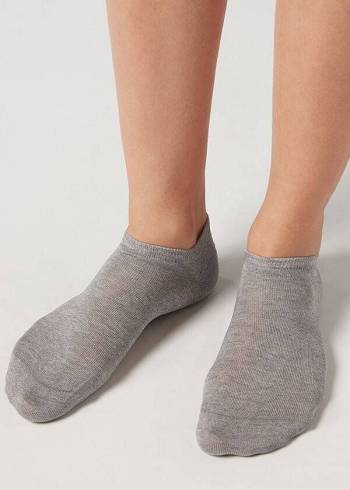 Men's Calzedonia Cotton rosa No-show Socks Grey | IE2895QZ