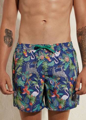 Men's Calzedonia Formentera Swim Trunks Green / Blue | IE2919RW