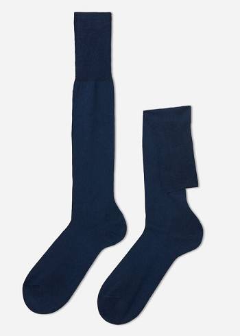 Men's Calzedonia Lisle Thread Long Socks Navy | IE2765HK