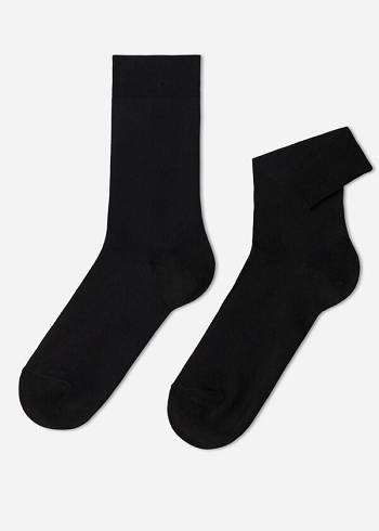 Men's Calzedonia Stretch Cotton Crew Socks Black | IE2817IS