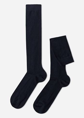 Men's Calzedonia Warm Cotton Long Socks Blue | IE2782NB