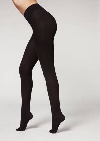 Women's Calzedonia 100 Denier Total Comfort Soft Touch Opaque Tights Black | IE1012QZ