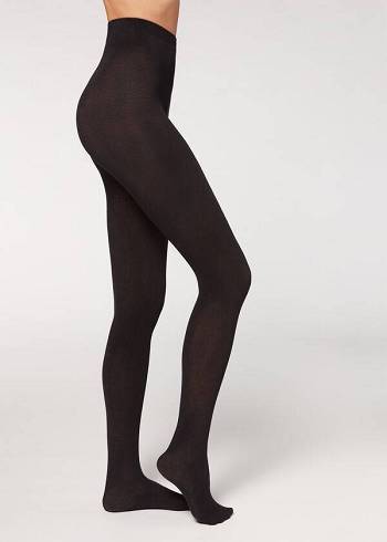 Women's Calzedonia 150 Denier in Eco Cotton Opaque Tights Black | IE1056LH