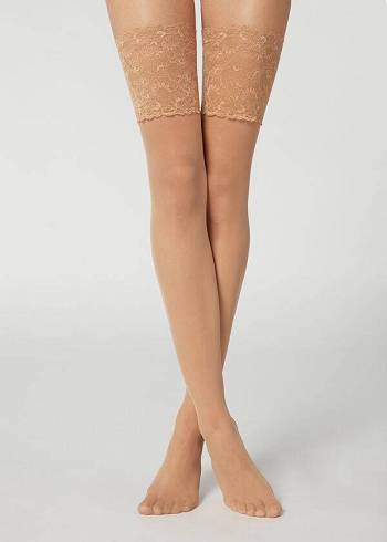 Women's Calzedonia 20 Denier Opaque Thigh-Highs Stockings Brown | IE1238LH