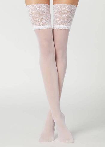 Women's Calzedonia 20 Denier Opaque Thigh-Highs Stockings White | IE1241CE