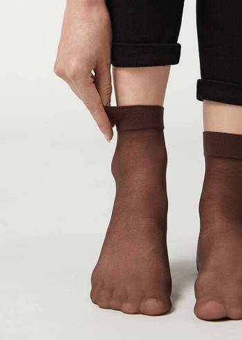 Women's Calzedonia 20 Denier Sheer Short Socks Coffee | IE2320YU