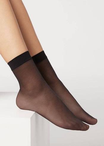 Women's Calzedonia 20 Denier Sheer Short Socks Black | IE2321TV