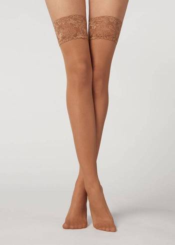 Women's Calzedonia 20 Denier Sheer Thigh-Highs Stockings Beige / Brown | IE1250TV