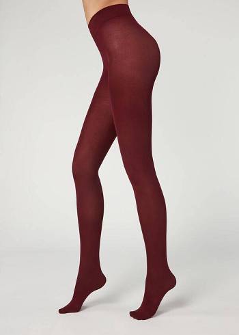 Women's Calzedonia 50 Denier Total Comfort Soft Touch Opaque Tights Burgundy | IE1026GL