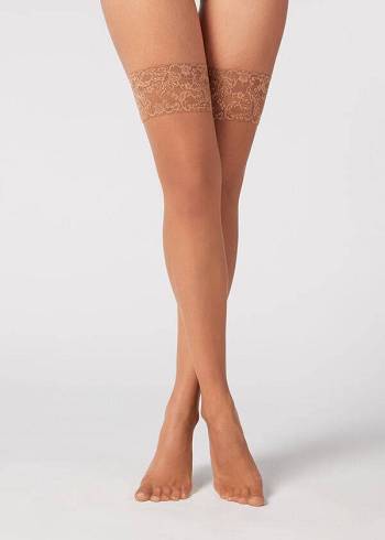 Women's Calzedonia 8 Denier Ultra Sheer Thigh-Highs Stockings Beige / Brown | IE1254OR