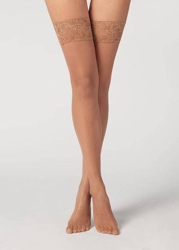 Women's Calzedonia 8 Denier Ultra Sheer Thigh-Highs Stockings Brown | IE1257SO