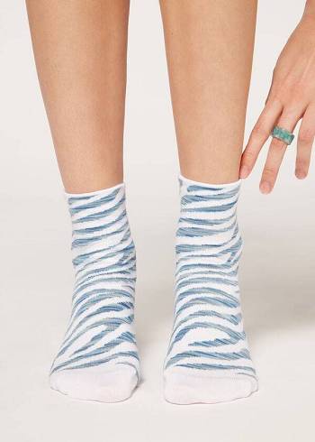 Women's Calzedonia Animal Patterned Short Socks Blue | IE2328BC