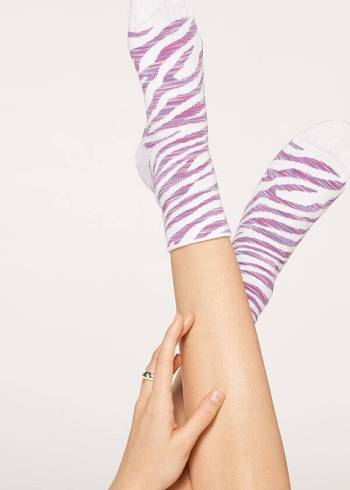 Women's Calzedonia Animal Patterned Short Socks Purple | IE2329VD