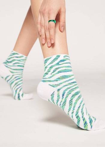 Women's Calzedonia Animal Patterned Short Socks Green | IE2330CE