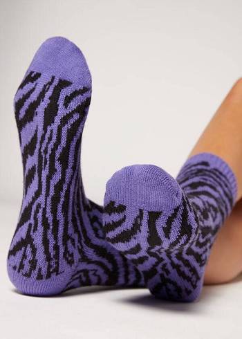 Women's Calzedonia Animal Print Cashmere Short Socks Purple | IE2331XF