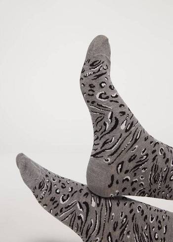 Women's Calzedonia Animal Print Short Socks Grey | IE2334KI