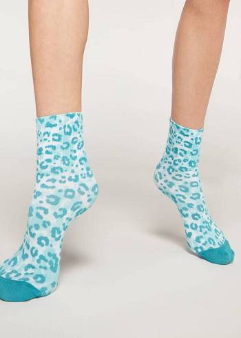 Women's Calzedonia Animal Print Short Socks Green | IE2337GL