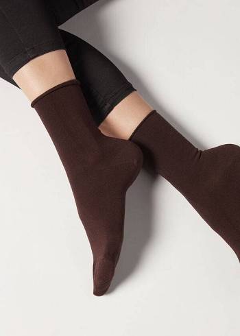 Women's Calzedonia Ankle with Cashmere Short Socks Brown | IE2340SO