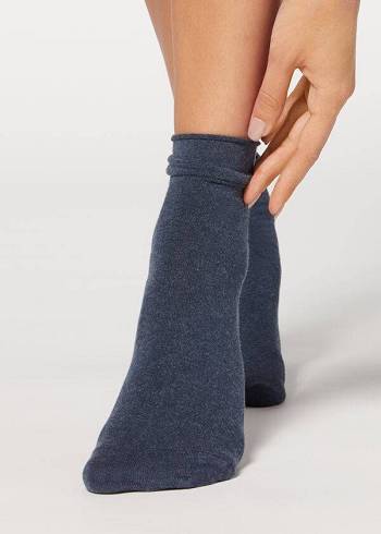 Women's Calzedonia Ankle with Cashmere Short Socks Navy | IE2341AP