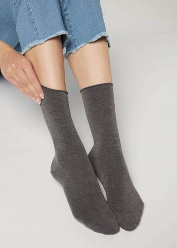 Women's Calzedonia Ankle with Cashmere Short Socks Grey | IE2346YU