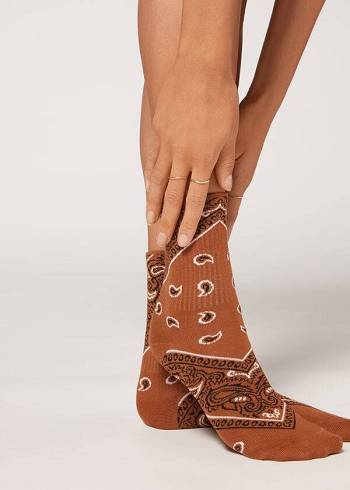 Women's Calzedonia Bandana Pattern Short Socks Brown | IE2347TV