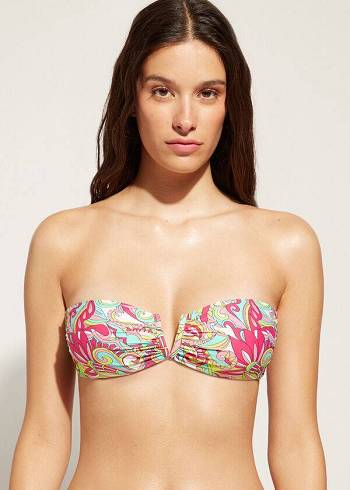 Women's Calzedonia Bandeau Londra Bikini Tops Pink | IE1696OR