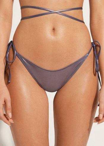 Women's Calzedonia Brazilian Side Tie Daytona Bikini Bottoms Blue | IE1323MA