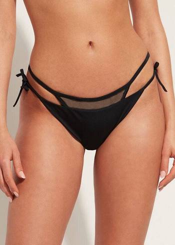 Women's Calzedonia Brazilian String Tokyo Bikini Bottoms Black | IE1342LH