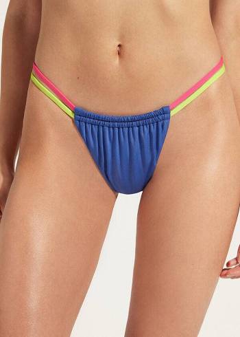 Women's Calzedonia Brazilian String Tokyo Eco Bikini Bottoms Blue | IE1343ZG