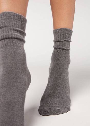 Women's Calzedonia Cashmere Sport Short Socks Grey | IE2360KI