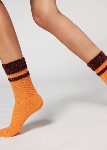 Women's Calzedonia Cashmere with Glitter Trim Short Socks Orange | IE2356CE