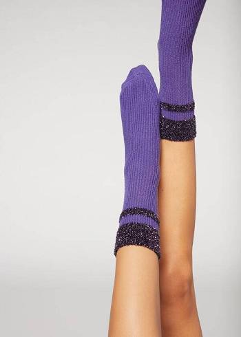 Women's Calzedonia Cashmere with Glitter Trim Short Socks Purple | IE2357XF