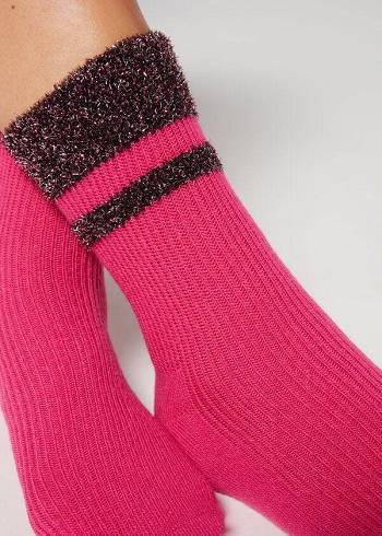 Women's Calzedonia Cashmere with Glitter Trim Short Socks Pink | IE2358ZG