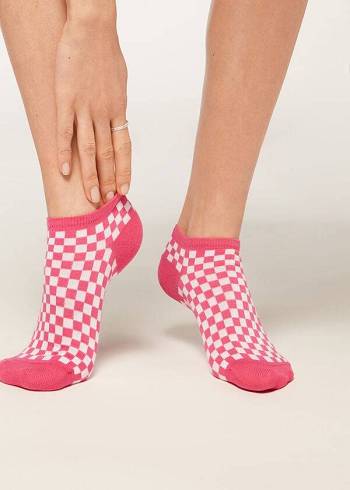 Women's Calzedonia Checkered No-show Socks Pink | IE2272DN