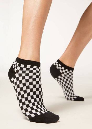 Women's Calzedonia Checkered No-show Socks Black | IE2273FM