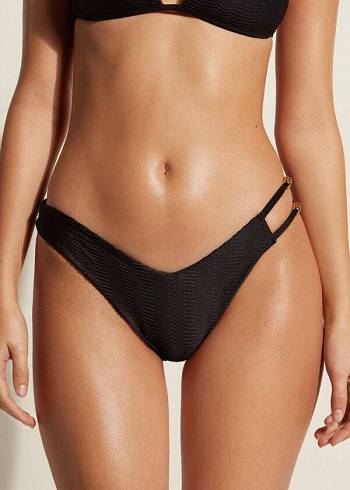 Women's Calzedonia Chevron High-Cut Brazilian Casablanca Bikini Bottoms Black | IE1352EX