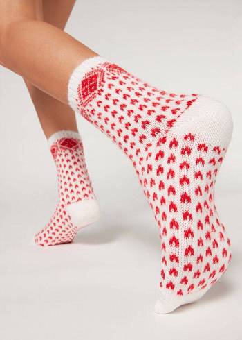 Women's Calzedonia Christmas Soft Short Socks White | IE2377QZ