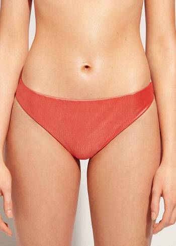 Women's Calzedonia Coated-Effect Antigua Bikini Bottoms Coral Orange | IE1362DN